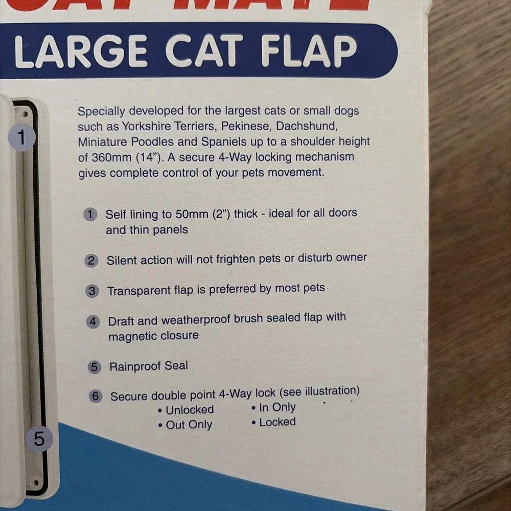 Cat Mate Large Med Small 4 Way Locking Cat Dog Flap Pet Mate - 221 235 White